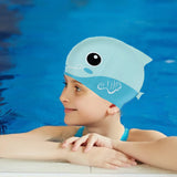 Light Blue Fin Dual Color, Silicone Kids Swim Cap, 5 years-15 years