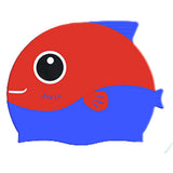 Red Fin Dual Color, Silicone Kids Swim Cap, 5 years-15 years