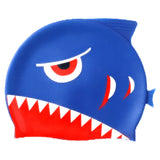 3d Navy Blue Red Eye Wrinkle, Silicone Kids Swim Cap, 5 years-15 years