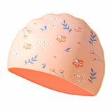 Peach Small Flower Print Swimming Cap for Kids and Adults, 10 years and above.