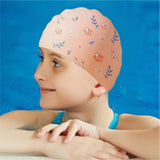 Peach Small Flower Print Swimming Cap for Kids and Adults, 10 years and above.