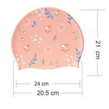 Peach Small Flower Print Swimming Cap for Kids and Adults, 10 years and above.