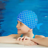 Scales Blue Fishy, Silicone Kids Swim Cap, 5 years-15 years
