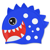 3d White Polka Cobalt Blue, Silicone Kids Swim Cap, 5 years-15 years