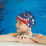3d White Polka Navy, Silicone Kids Swim Cap, 5 years-15 years