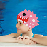 3d White Polka Pink, Silicone Kids Swim Cap, 5 years-15 years