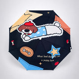 3 Fold Black Puppy Star, Auto Open & Close,Rain & Sun Dual Umbrella for Teens & Adults