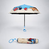 3 Fold Blue Puppy Skateboarding,Auto Open & Close Rain & Sun Dual Umbrella for Teens & Adults