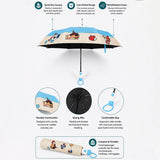 3 Fold Blue Puppy Skateboarding,Auto Open & Close Rain & Sun Dual Umbrella for Teens & Adults