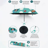3 Fold Mint Green puppy Polka Dots Auto Open & Close Rain & Sun Dual Umbrella for Teens & Adults