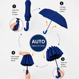 3 Fold Navy Blue Checkered Auto Open & Close Umbrella for Teens & Adults