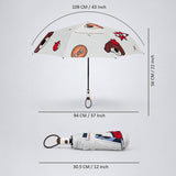3 Fold White Puppy & Apple, Auto Open & Close Rain & Sun Dual Umbrella for Teens & Adults