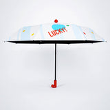 3 Fold Multi Polka with Red Boot Handle UPF 50+ Umbrella for Teens & Adults