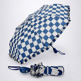 3 Fold Navy Frills and Checks Printed Umbrella for Teens & Adults