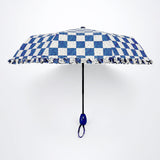 3 Fold Navy Frills and Checks Printed Umbrella for Teens & Adults
