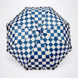 3 Fold Navy Frills and Checks Printed Umbrella for Teens & Adults