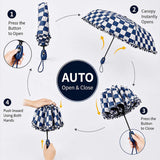 3 Fold Navy Frills and Checks Printed Umbrella for Teens & Adults