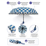 3 Fold Navy Frills and Checks Printed Umbrella for Teens & Adults