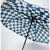 3 Fold Navy Frills and Checks Printed Umbrella for Teens & Adults