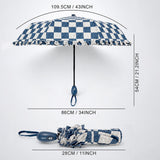3 Fold Navy Frills and Checks Printed Umbrella for Teens & Adults