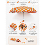 3 Fold Orange Frills and Checks Printed Umbrella for Teens & Adults