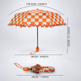 3 Fold Orange Frills and Checks Printed Umbrella for Teens & Adults