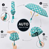 3 Fold Turquoise Frills and Checks Printed Umbrella for Teens & Adults