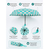3 Fold Turquoise Frills and Checks Printed Umbrella for Teens & Adults