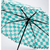 3 Fold Turquoise Frills and Checks Printed Umbrella for Teens & Adults