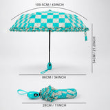 3 Fold Turquoise Frills and Checks Printed Umbrella for Teens & Adults