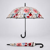 Black Floral Tile Print Umbrella for Teens & Adults