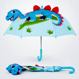 3D Face Blue Dino Spikes Umbrella for Kids