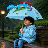 3D Face Blue Dino Spikes Umbrella for Kids
