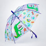 Transparent Croc Dino Panel Purple Handle Printed Umbrella for Kids