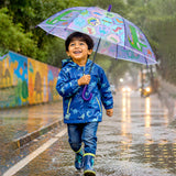 Transparent Croc Dino Panel Purple Handle Printed Umbrella for Kids