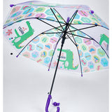 Transparent Croc Dino Panel Purple Handle Printed Umbrella for Kids