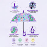 Transparent Croc Dino Panel Purple Handle Printed Umbrella for Kids