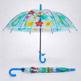 Transparent Little Dino Panel Blue Handle Printed Umbrella for Kids