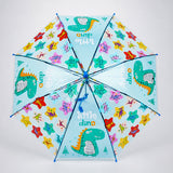 Transparent Little Dino Panel Blue Handle Printed Umbrella for Kids