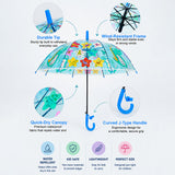 Transparent Little Dino Panel Blue Handle Printed Umbrella for Kids
