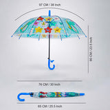 Transparent Little Dino Panel Blue Handle Printed Umbrella for Kids