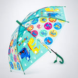 Transparent Dual Dino Panel Green Handle Printed Umbrella for Kids