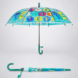 Transparent Dual Dino Panel Green Handle Printed Umbrella for Kids