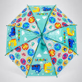 Transparent Dual Dino Panel Green Handle Printed Umbrella for Kids