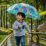 Transparent Dual Dino Panel Green Handle Printed Umbrella for Kids