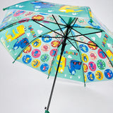 Transparent Dual Dino Panel Green Handle Printed Umbrella for Kids