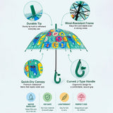 Transparent Dual Dino Panel Green Handle Printed Umbrella for Kids