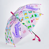 Transparent Dino Panel Pink Handle Printed Umbrella for Kids