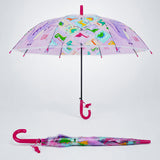 Transparent Dino Panel Pink Handle Printed Umbrella for Kids