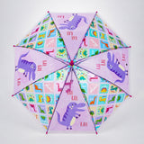 Transparent Dino Panel Pink Handle Printed Umbrella for Kids